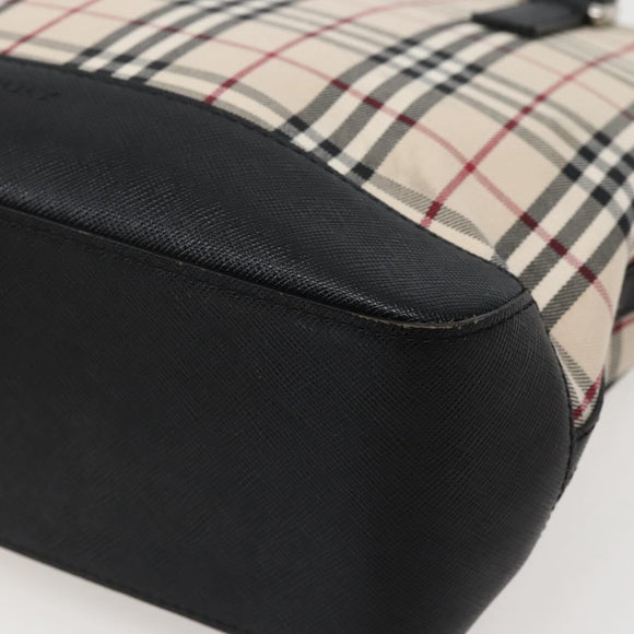 BURBERRY Nova Check Tote Bag Canvas Leather Beige Silver Auth BA5747