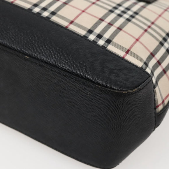 BURBERRY Nova Check Tote Bag Canvas Leather Beige Silver Auth BA5747