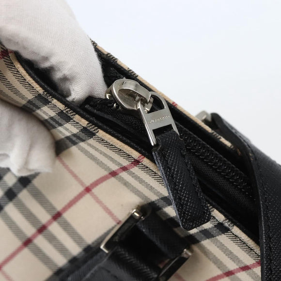 BURBERRY Nova Check Tote Bag Canvas Leather Beige Silver Auth BA5747
