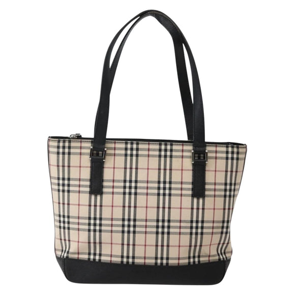 BURBERRY Nova Check Tote Bag Canvas Leather Beige Silver Auth BA5747