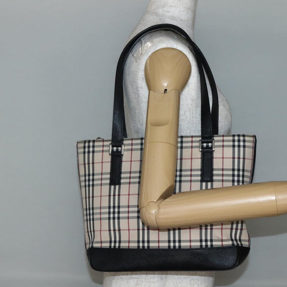 BURBERRY Nova Check Tote Bag Canvas Leather Beige Silver Auth BA5747