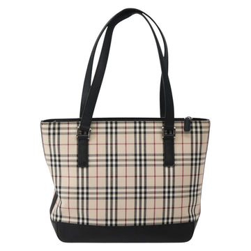 BURBERRY Nova Check Tote Bag Canvas Leather Beige Silver Auth BA5747 - 0
