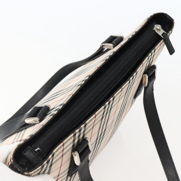 BURBERRY Nova Check Tote Bag Canvas Leather Beige Silver Auth BA5747