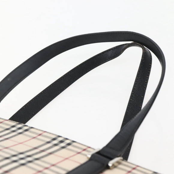 BURBERRY Nova Check Tote Bag Canvas Leather Beige Silver Auth BA5747
