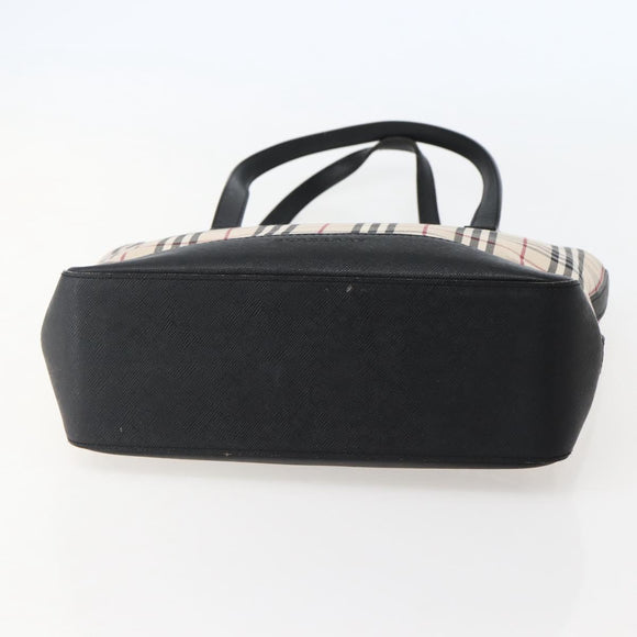 BURBERRY Nova Check Tote Bag Canvas Leather Beige Silver Auth BA5747