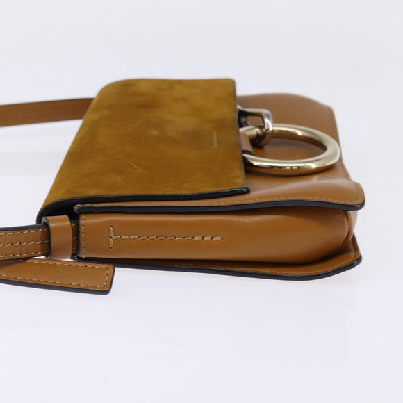 Chloe Fay Shoulder Bag Suede Leather Beige Gold Auth BA5749