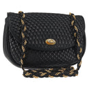 BALLY Chain Shoulder Bag Leather Black Gold Auth BA5751-1