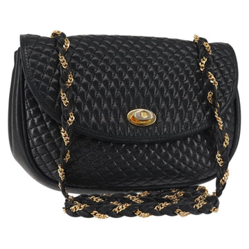 BALLY Chain Shoulder Bag Leather Black Gold Auth BA5751