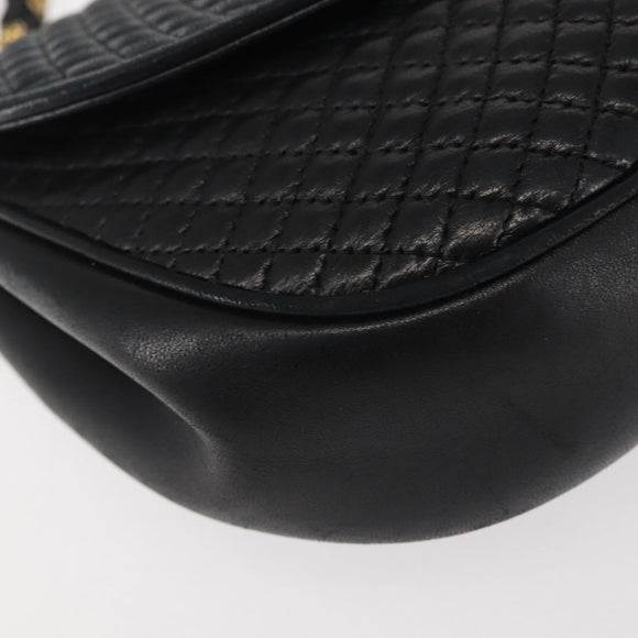 BALLY Chain Shoulder Bag Leather Black Gold Auth BA5751