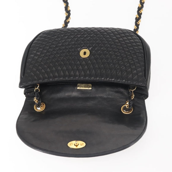 BALLY Chain Shoulder Bag Leather Black Gold Auth BA5751