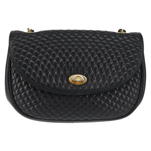 BALLY Chain Shoulder Bag Leather Black Gold Auth BA5751