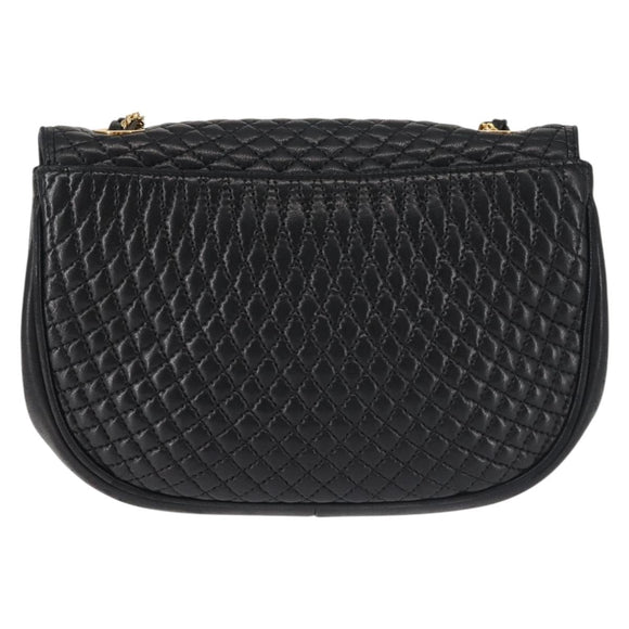BALLY Chain Shoulder Bag Leather Black Gold Auth BA5751