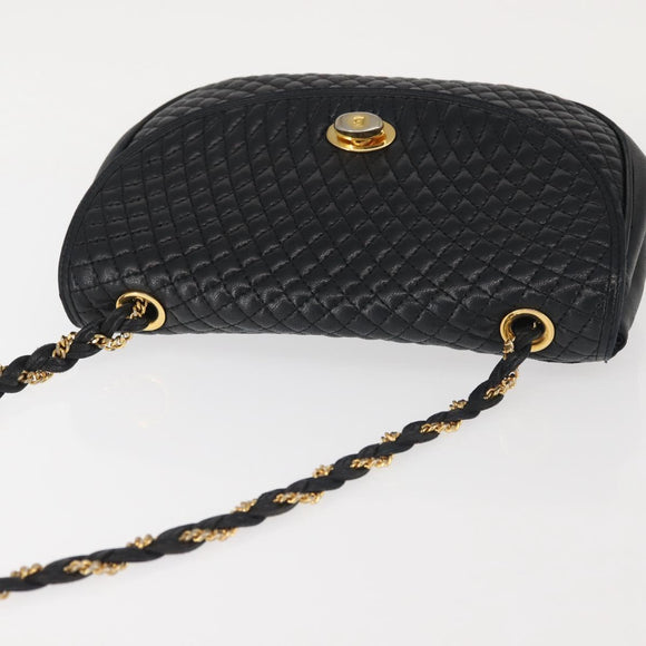 BALLY Chain Shoulder Bag Leather Black Gold Auth BA5751