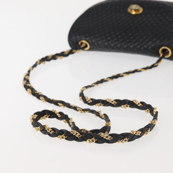 BALLY Chain Shoulder Bag Leather Black Gold Auth BA5751
