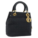 Christian Dior Lady Dior Canage Hand Bag Nylon Black Gold Auth BA5759-1