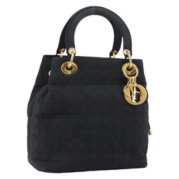 Christian Dior Lady Dior Canage Hand Bag Nylon Black Gold Auth BA5759