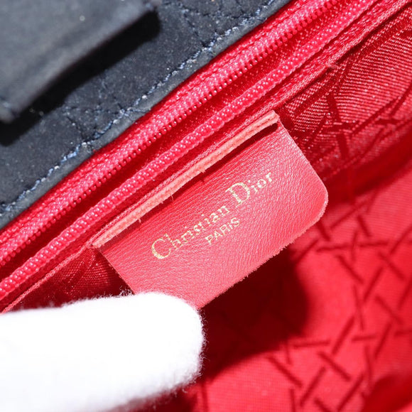 Christian Dior Lady Dior Canage Hand Bag Nylon Black Gold Auth BA5759