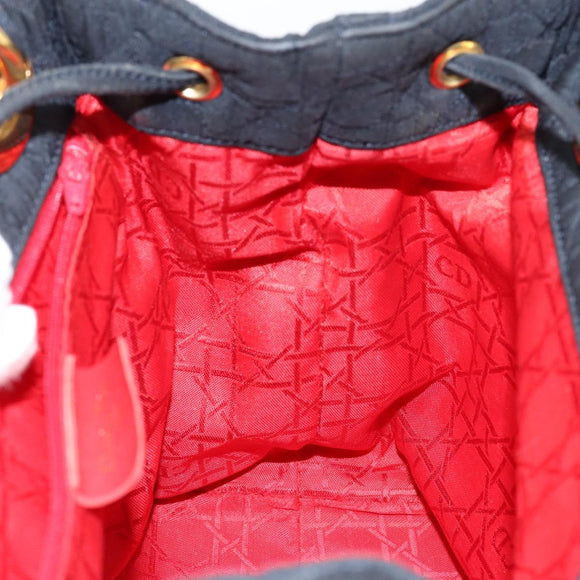 Christian Dior Lady Dior Canage Hand Bag Nylon Black Gold Auth BA5759