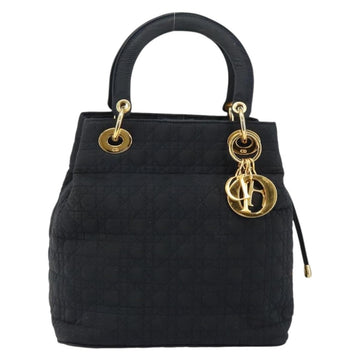 Christian Dior Lady Dior Canage Hand Bag Nylon Black Gold Auth BA5759 - 0