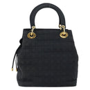 Christian Dior Lady Dior Canage Hand Bag Nylon Black Gold Auth BA5759-3