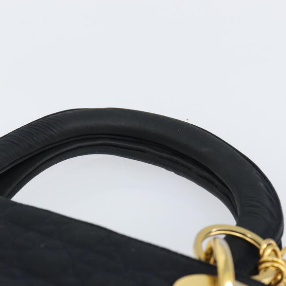 Christian Dior Lady Dior Canage Hand Bag Nylon Black Gold Auth BA5759