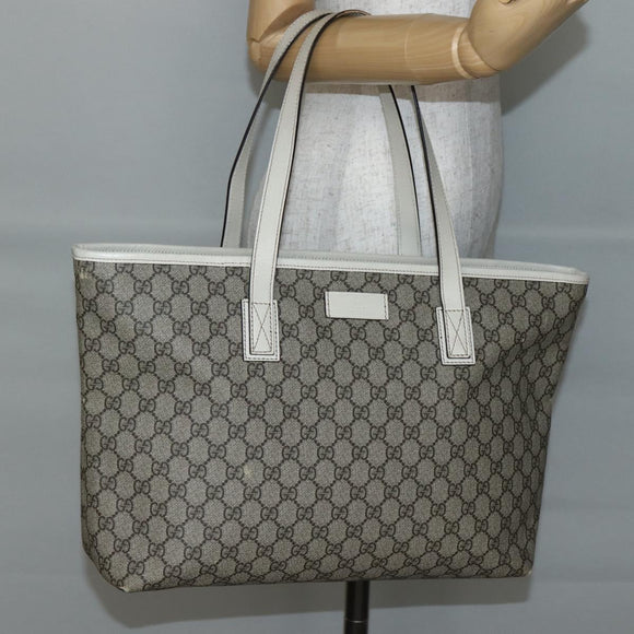 GUCCI GG Supreme Tote Bag PVC Beige Silver 211137 Auth BA5762