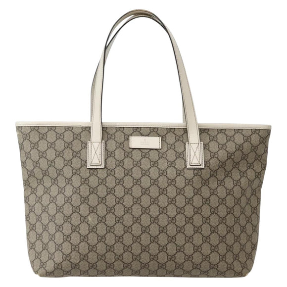 GUCCI GG Supreme Tote Bag PVC Beige Silver 211137 Auth BA5762