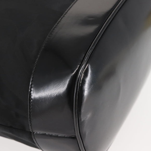 Salvatore Ferragamo Shoulder Bag Nylon Enamel Black Silver Auth BA5766