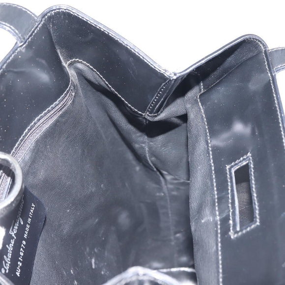 Salvatore Ferragamo Shoulder Bag Nylon Enamel Black Silver Auth BA5766