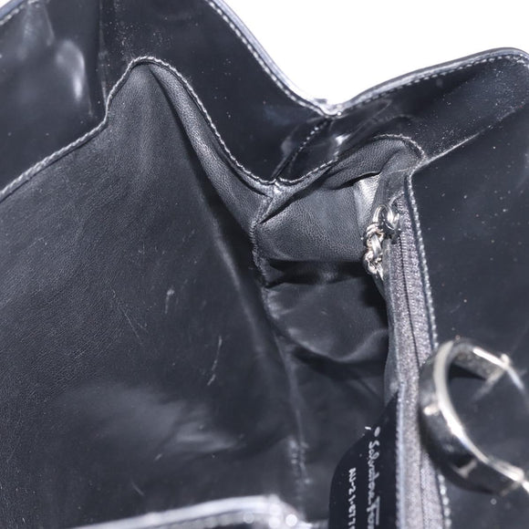 Salvatore Ferragamo Shoulder Bag Nylon Enamel Black Silver Auth BA5766