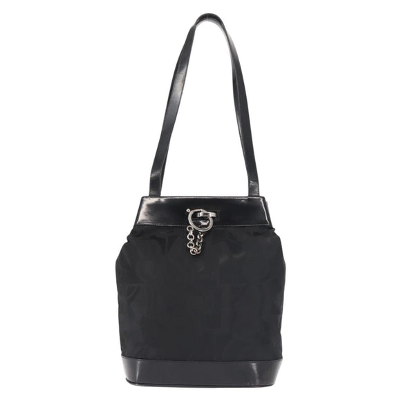 Salvatore Ferragamo Shoulder Bag Nylon Enamel Black Silver Auth BA5766