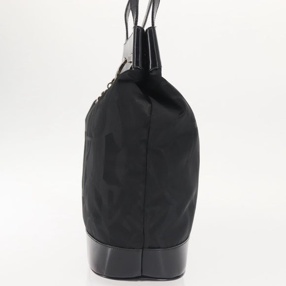 Salvatore Ferragamo Shoulder Bag Nylon Enamel Black Silver Auth BA5766