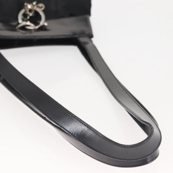 Salvatore Ferragamo Shoulder Bag Nylon Enamel Black Silver Auth BA5766