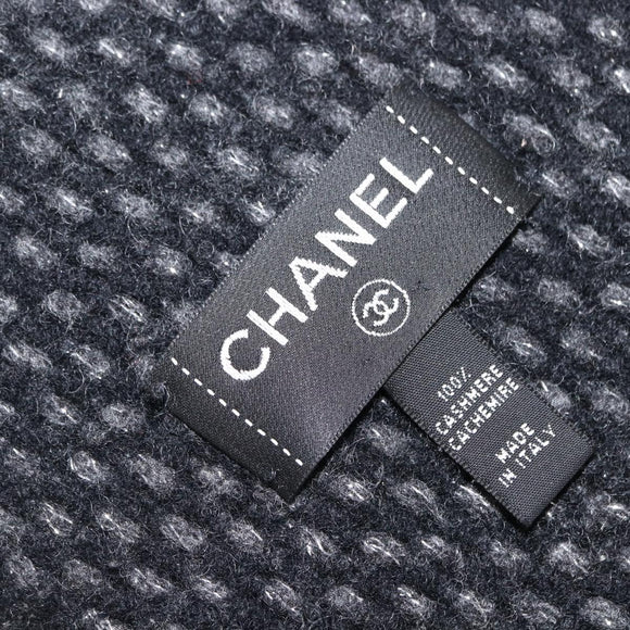 CHANEL Scarf Cashmere Black CC Auth BA5781
