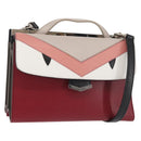 FENDI Demi Jour Bag Bugs Monster Hand Bag Leather 2way Red Silver Auth BA5782-1