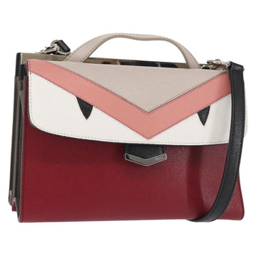 FENDI Demi Jour Bag Bugs Monster Hand Bag Leather 2way Red Silver Auth BA5782