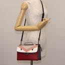 FENDI Demi Jour Bag Bugs Monster Hand Bag Leather 2way Red Silver Auth BA5782-26