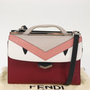 FENDI Demi Jour Bag Bugs Monster Hand Bag Leather 2way Red Silver Auth BA5782-12