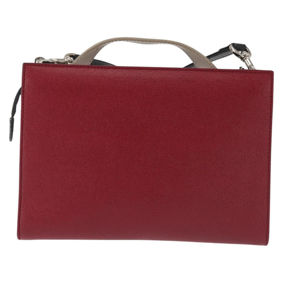 FENDI Demi Jour Bag Bugs Monster Hand Bag Leather 2way Red Silver Auth BA5782