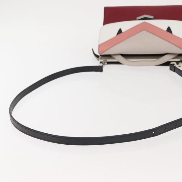 FENDI Demi Jour Bag Bugs Monster Hand Bag Leather 2way Red Silver Auth BA5782