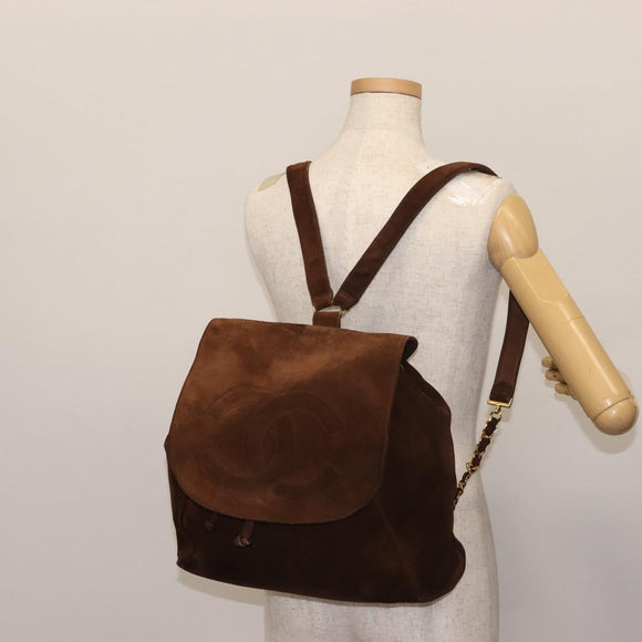 CHANEL Backpack Suede Brown Gold CC Auth BA5805