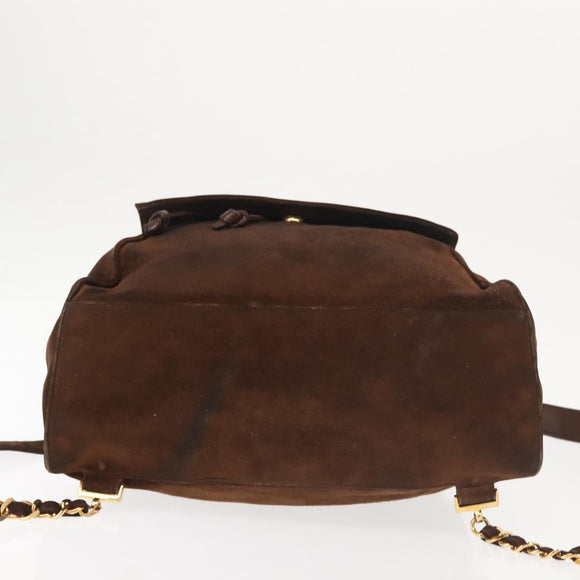 CHANEL Backpack Suede Brown Gold CC Auth BA5805