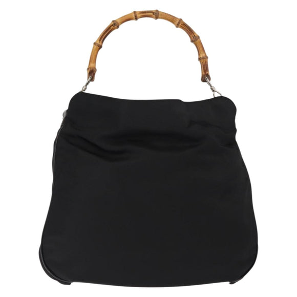 GUCCI Bamboo Hand Bag Nylon 2way Black Silver 001 0166 1577 Auth BA5807