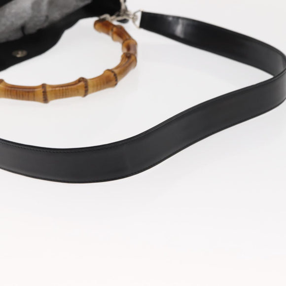 GUCCI Bamboo Hand Bag Nylon 2way Black Silver 001 0166 1577 Auth BA5807