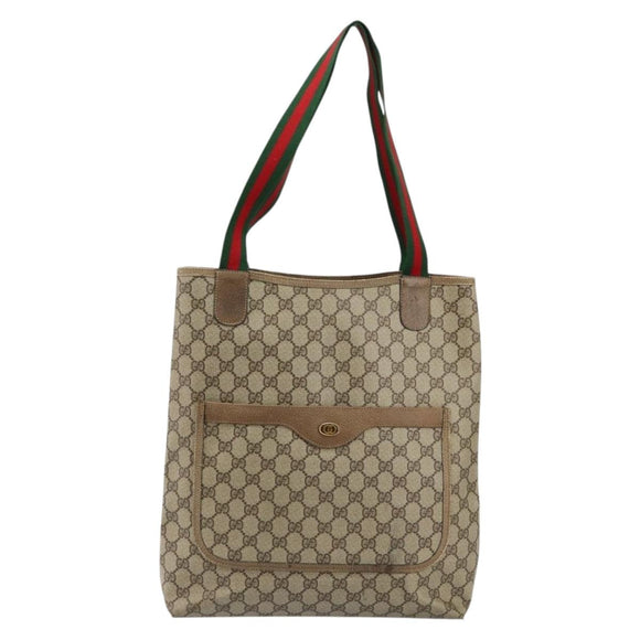 GUCCI GG Supreme Web Sherry Line Tote Bag PVC Beige 39 02 003 Auth BA5817