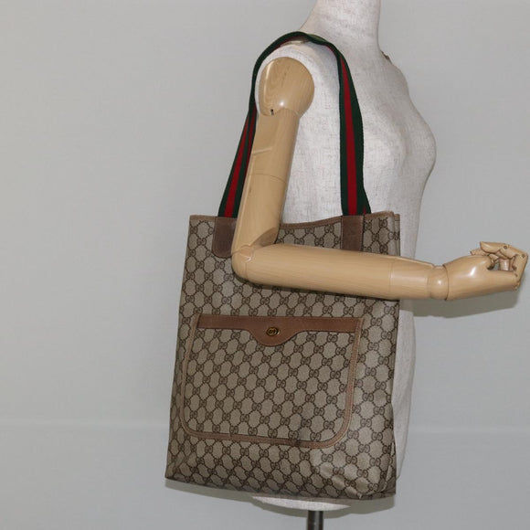 GUCCI GG Supreme Web Sherry Line Tote Bag PVC Beige 39 02 003 Auth BA5817