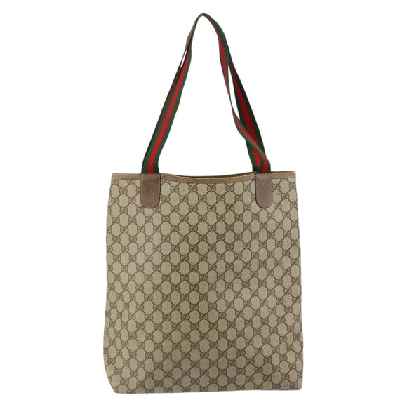 GUCCI GG Supreme Web Sherry Line Tote Bag PVC Beige 39 02 003 Auth BA5817