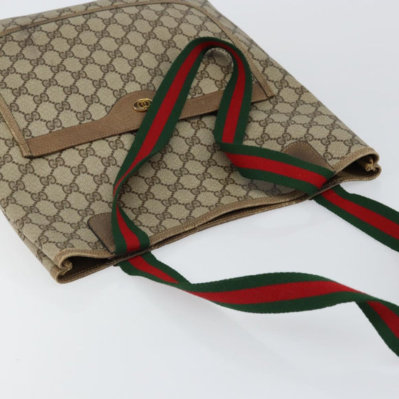 GUCCI GG Supreme Web Sherry Line Tote Bag PVC Beige 39 02 003 Auth BA5817