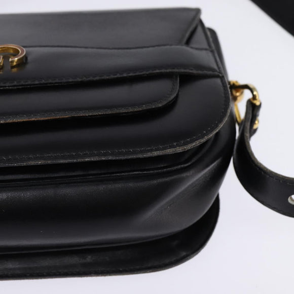 GUCCI Shoulder Bag Leather Black Gold Auth BA5818