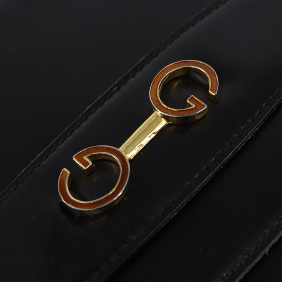 GUCCI Shoulder Bag Leather Black Gold Auth BA5818